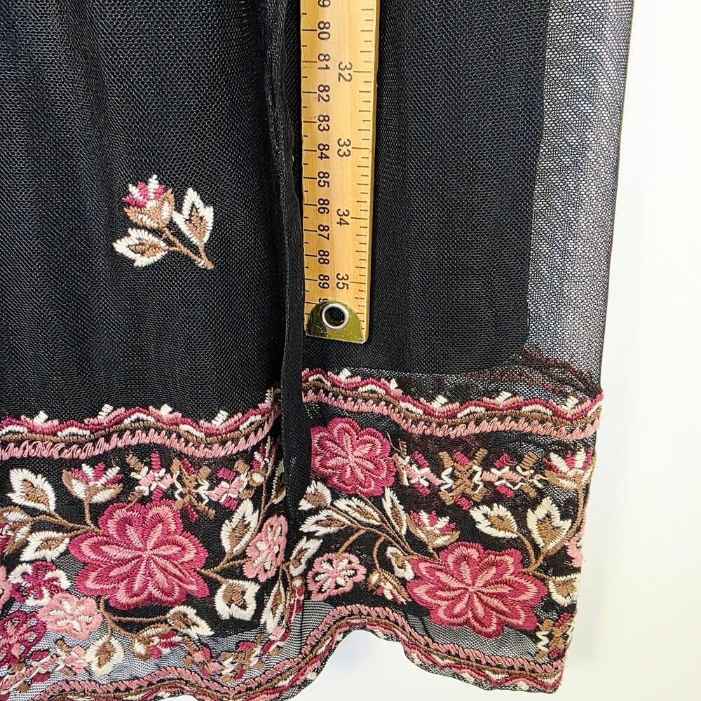 Luxology Mesh Midi Dress Size 10 Black Fall Floral Embroidered Boho Cottagecore - Picture 12 of 13